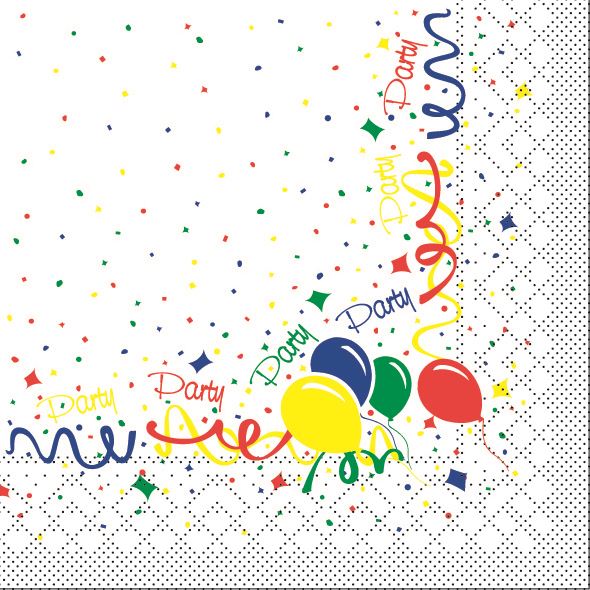 Serviette, 33x33cm, 3-lagig,1/4 Falz,Motiv: Party,Krt. 600 Stck., Mank,